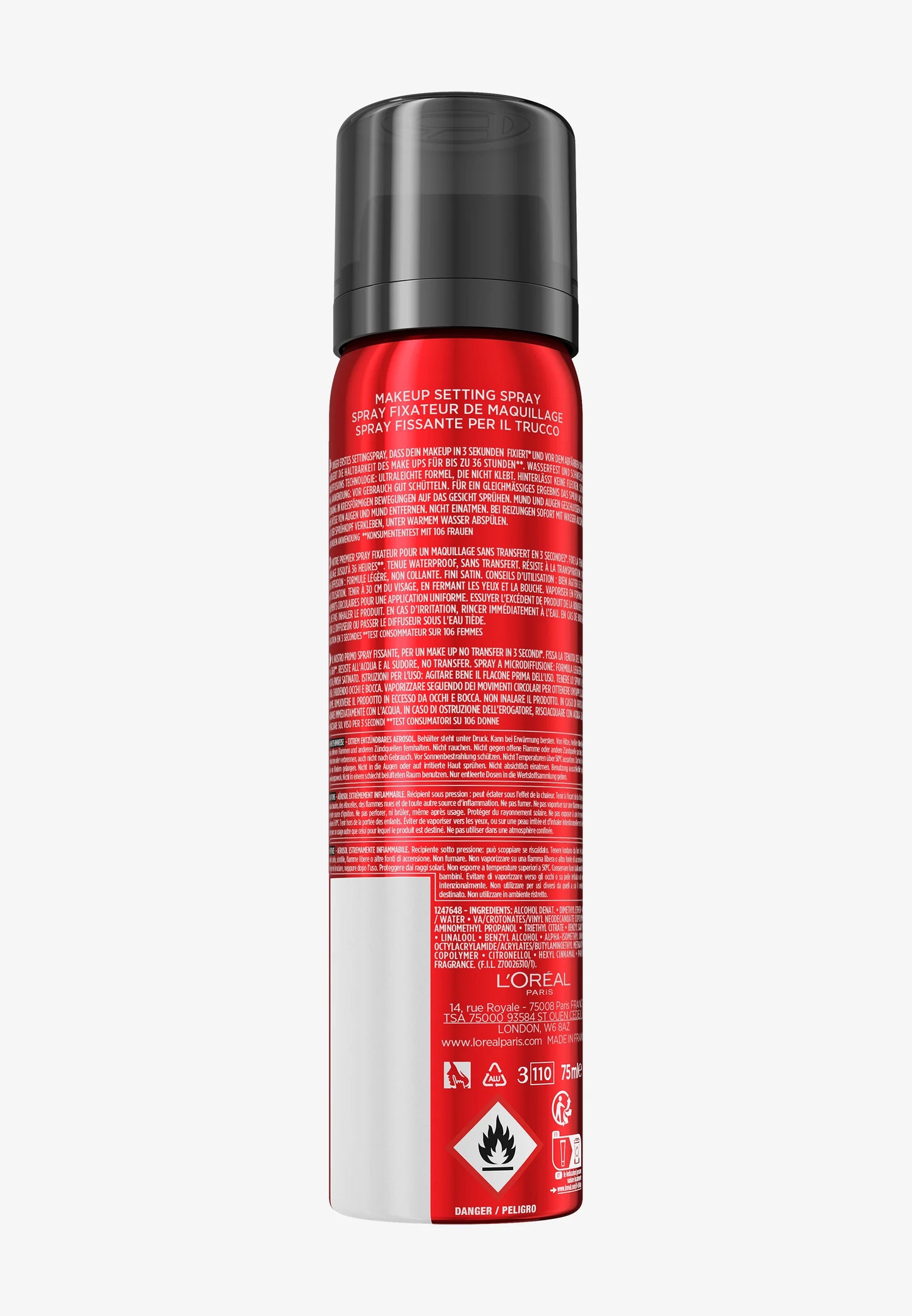 L'OREAL
INFAILLIBLE FISSATORE TRUCCO 36H 3 SECOND SETTING MIST 75ml